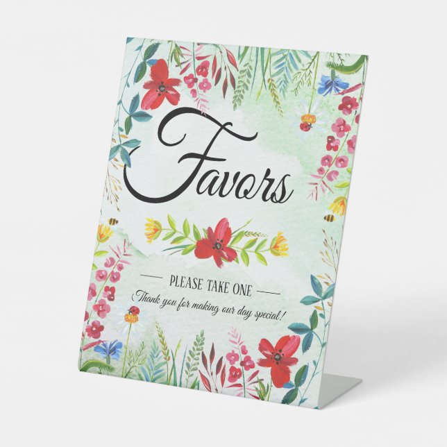 Summer Wildflowers Wedding Favours  Pedestal Sign (Front)