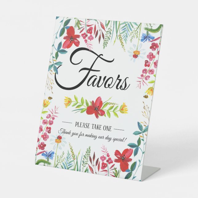 Summer Wildflowers Wedding Favours  Pedestal Sign (Front)
