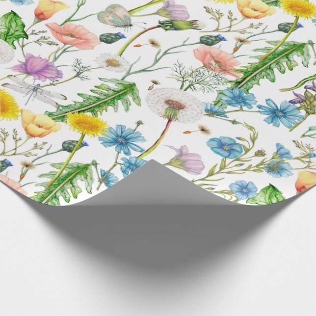 Summer Wildflowers with Dragonflies Wrapping Paper (Corner)