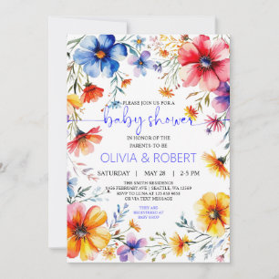 Summer WildFlowers Wreath Baby Shower Invitation