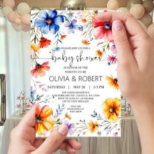 Summer WildFlowers Wreath Baby Shower Invitation
