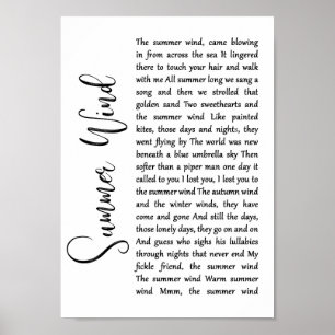 Summer Wind White Script Song Lyric Wall Art Print