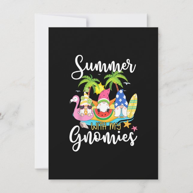 Summer With My Gnomies Cute Garden Gnomes Family V Invitation (Front)