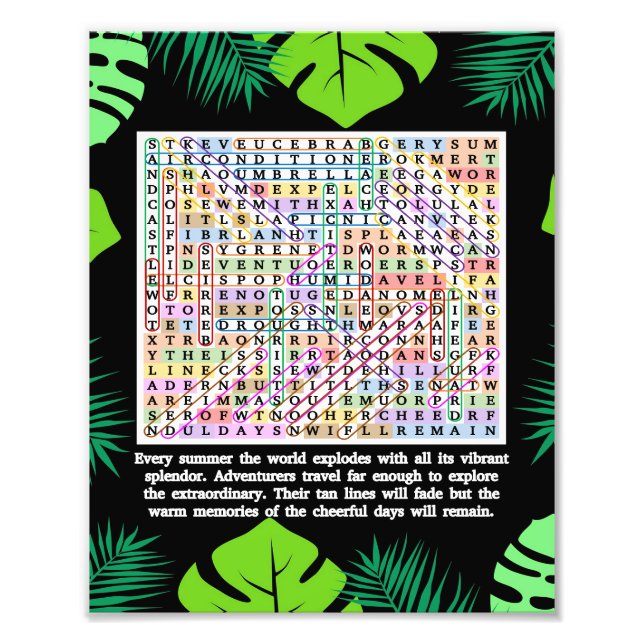 Summer Word Search Puzzle Photo Print (Front)