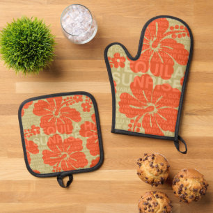 Summer Words Cocktails and Hibiscus Oven Mitt & Pot Holder Set