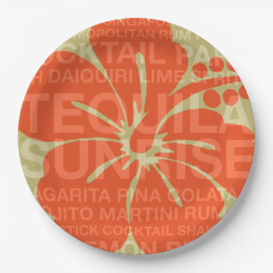 Summer Words Cocktails and Hibiscus Paper Plate