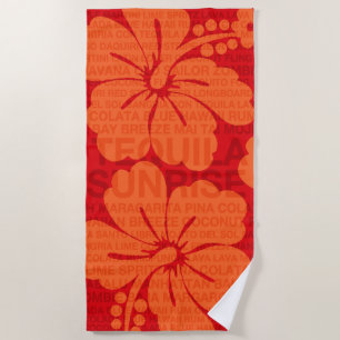 Summer Words Cocktails and Hibiscus - Red Beach Towel