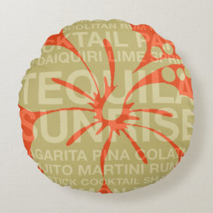 Summer Words Cocktails and Hibiscus Reversible Round Pillow