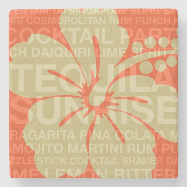 Summer Words Cocktails & Hibiscus Tiki Bar Coaster (Front)