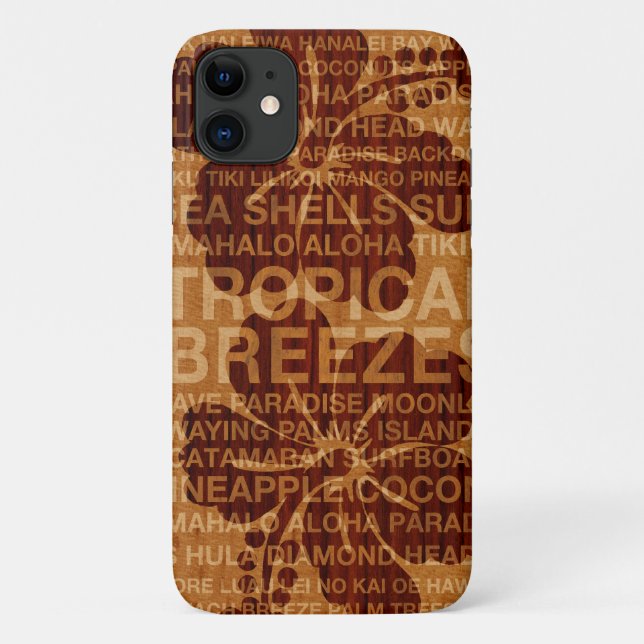 Summer Words Hawaiian Hibiscus Faux Wood Case-Mate iPhone Case (Back)