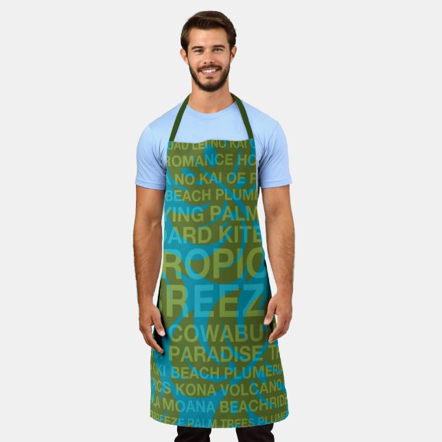 Summer Words Tropical and Monstera Leaf Apron (Worn)