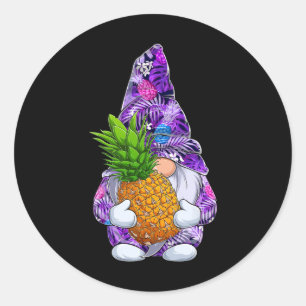 Summer Xmas Hawaiian Pineapple Gnome Christmas In  Classic Round Sticker