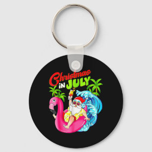 Summer Xmas Santa Hawaiian Flamingo Summer Beach Keychain