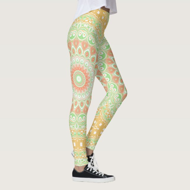 Summer Yellow and Green Mandala Pattern Design Leggings (Right)