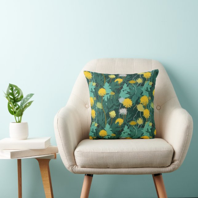 Summer Yellow Dandelions Throw Pillow (Chair)