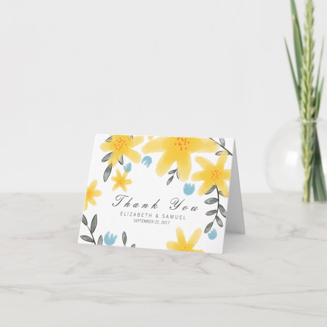 Summer Yellow Floral Wedding Thank You Card (Front)