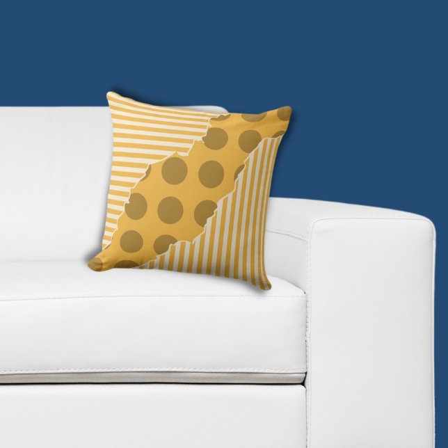 Summer Yellow Geometric Layered Stripes & Dots Throw Pillow (Summer Yellow Geometric Layered Stripes & Dots Throw Pillow)