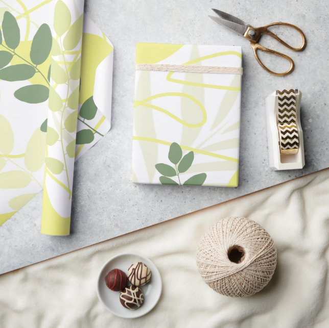 Summer Yellow Green Botanical Abstract Wrapping Paper (Crafts)