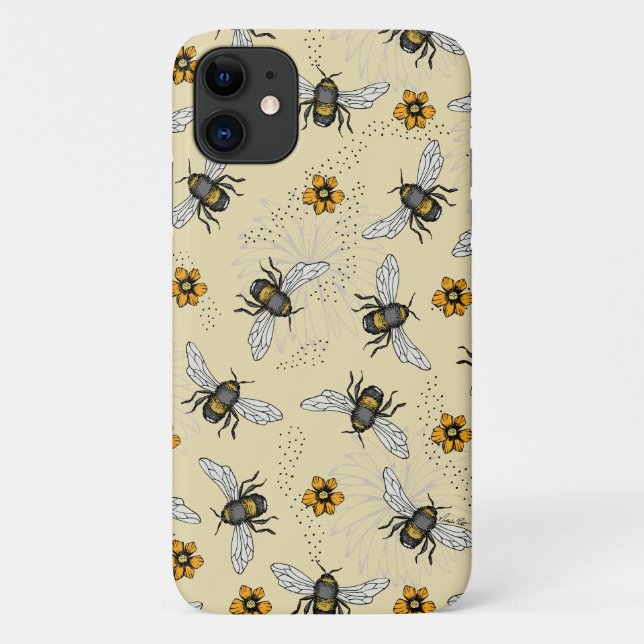 Summer Yellow Honeybee and Flowers Pattern Case-Mate iPhone Case (Back)