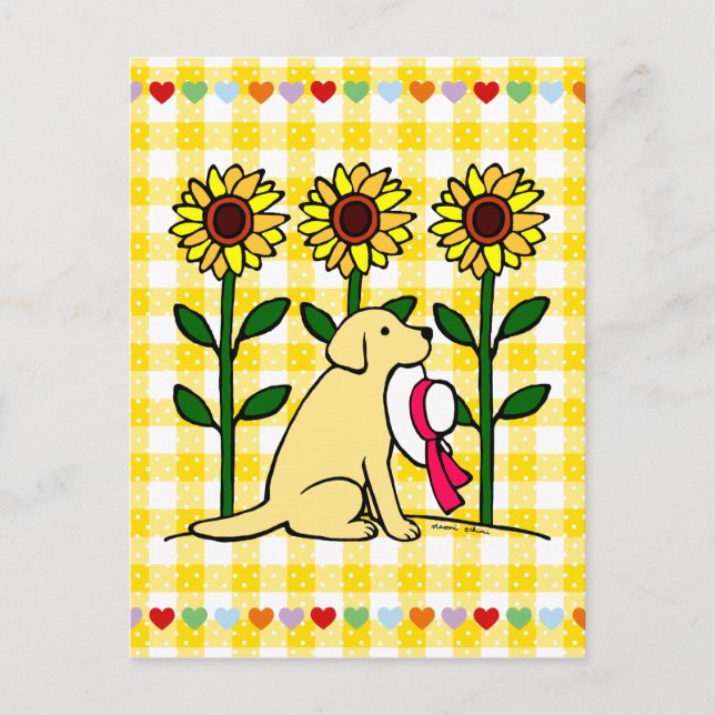 Summer Yellow Labrador with Sunflowers Postcard (Front)
