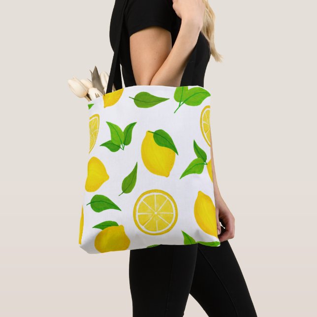 Summer Yellow Lemons Pattern Tote Bag (Close Up)