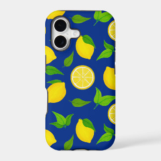 Summer Yellow Lemons with Royal Blue Pattern