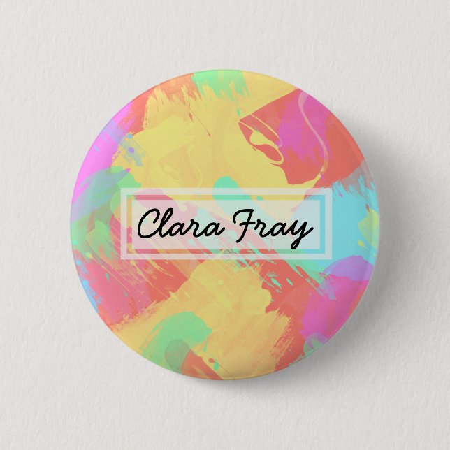 Summer yellow orange mint pink coral brushstrokes 2 inch round button (Front)