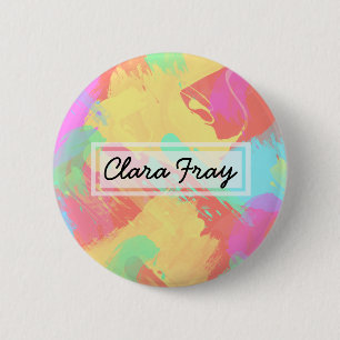 Summer yellow orange mint pink coral brushstrokes 2 inch round button