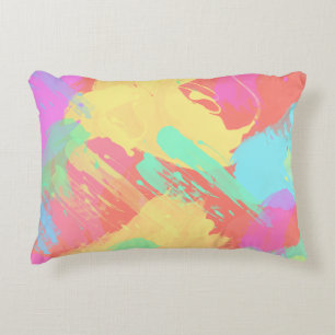 Summer yellow orange mint pink coral brushstrokes decorative pillow