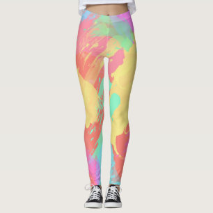 Summer yellow orange mint pink coral brushstrokes leggings