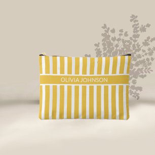 Summer Yellow Striped Customizable Name Accessory Pouch