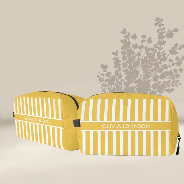 Summer Yellow Striped Customizable Name  Dopp Kit (Creator Uploaded)