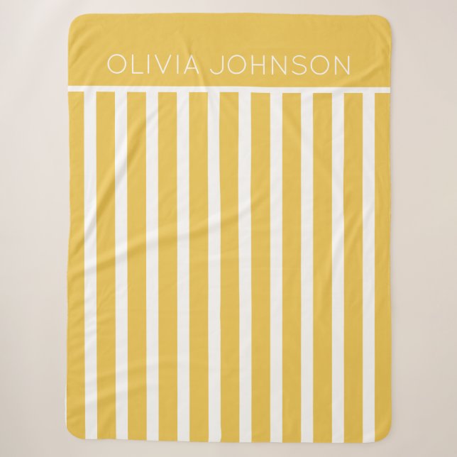 Summer Yellow Striped Customizable Name  Sherpa Blanket (Front)