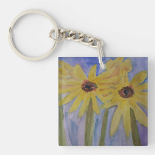 Summer Yellow Sunflowers Acrylic Key Ring