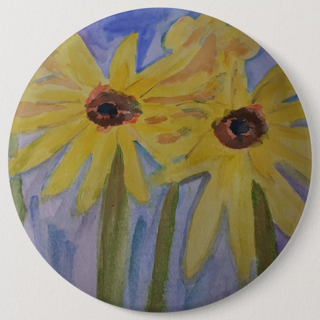 Summer Yellow Sunflowers Badge 6 Inch Round Button (Front)