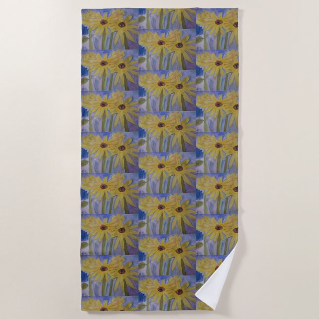 Summer Yellow Sunflowers Beach Towel (Front)