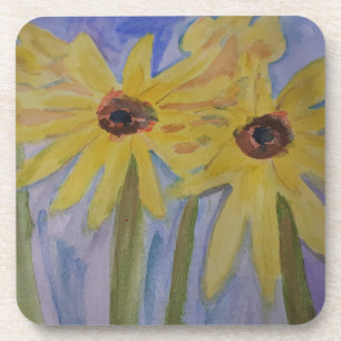 Summer Yellow Sunflowers Hard Plastic Coaster