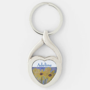 Summer Yellow Sunflowers Metal Key Ring