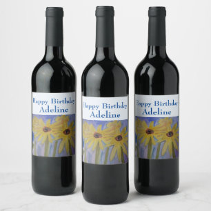 Summer Yellow Sunflowers Personalized Wine Label