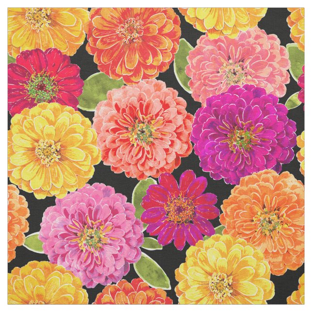Summer Zinnias Floral Pink Yellow Pattern Fabric (Swatch)