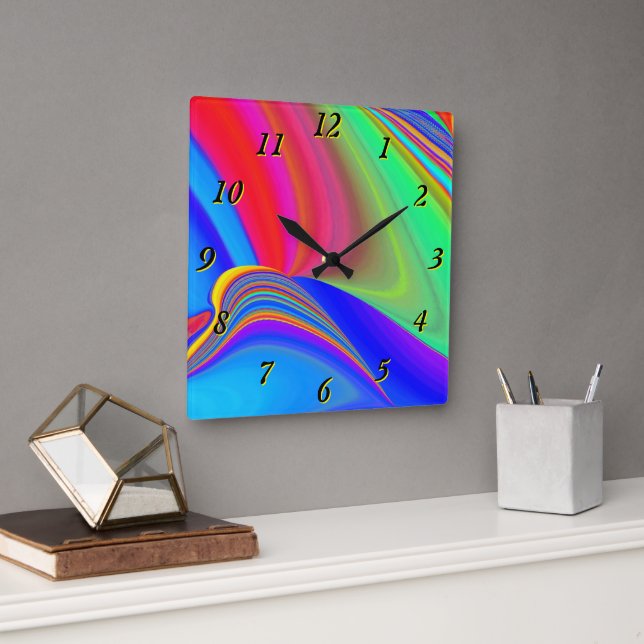 Summerfeeling , Abstract 3D Rainbowart Square Wall Clock (Office)