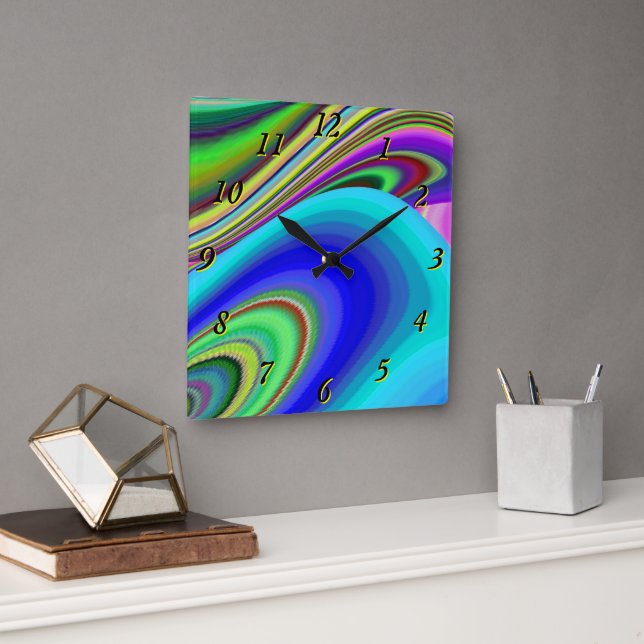 Summerfeeling , Abstract 3D Rainbowart Square Wall Clock (Office)