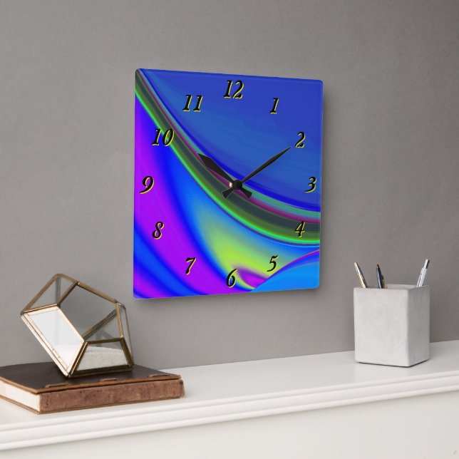 Summerfeeling , Abstract 3D Rainbowart Square Wall Clock (Office)