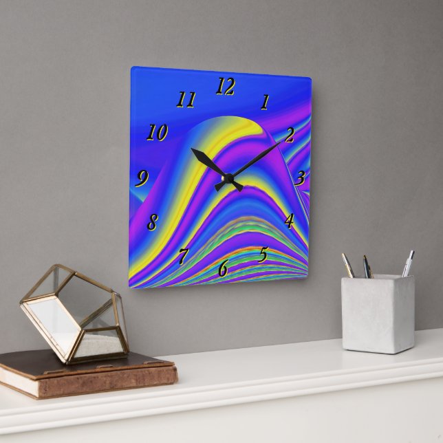 Summerfeeling , Abstract 3D Rainbowart Square Wall Clock (Office)