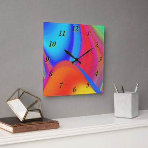 Summerfeeling , Abstract 3D Rainbowart Square Wall Clock
