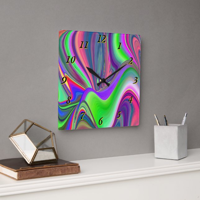 Summerfeeling , Abstract 3D Rainbowart Square Wall Clock (Office)