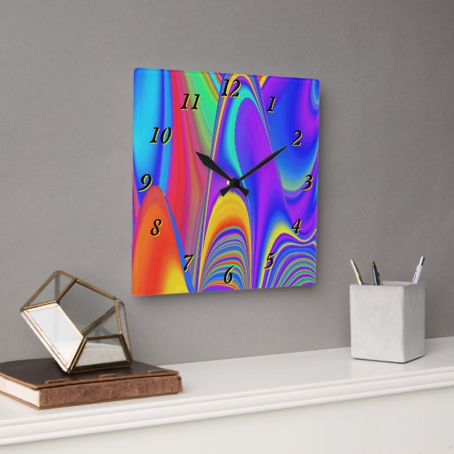Summerfeeling , Abstract 3D Rainbowart Square Wall Clock (Office)