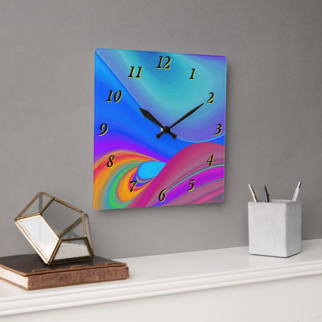 Summerfeeling , Abstract 3D Rainbowart Square Wall Clock (Office)