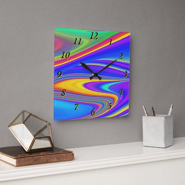 Summerfeeling , Abstract 3D Rainbowart Square Wall Clock (Office)