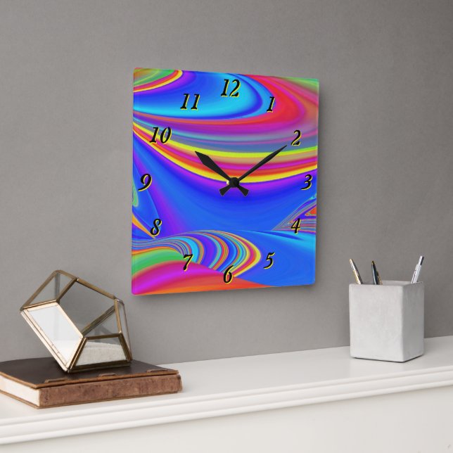 Summerfeeling , Abstract 3D Rainbowart Square Wall Clock (Office)